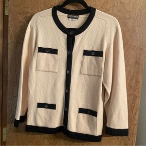 Pierre Cardin Women's Cream and Black Cardigan Sweater